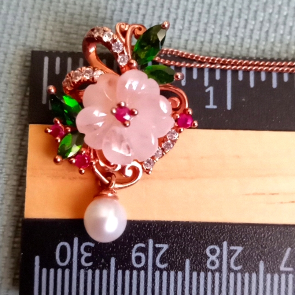 MARROPINO MORGANITE, MULTI-GEM CARVED FLOWER PENDENT NECKLACE - Picture 5 of 6